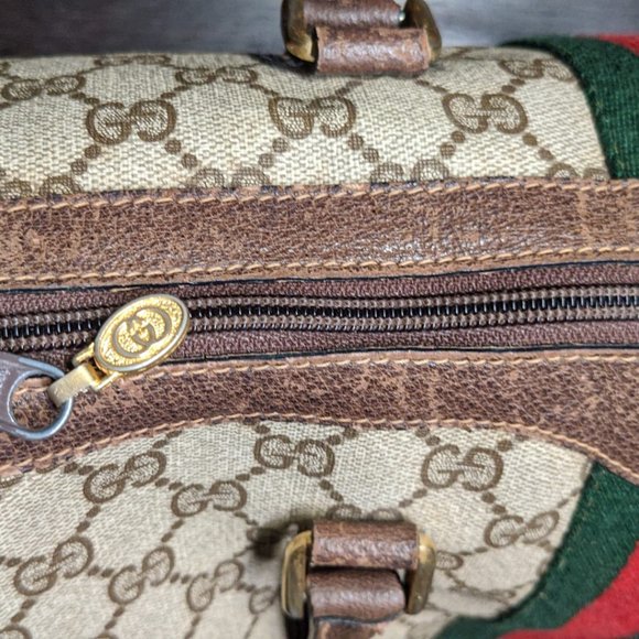 Auth GUCCI Old Gucci Sherry PVC GG Canvas Leather Mini Boston Bag Used F/S - Picture 4 of 7